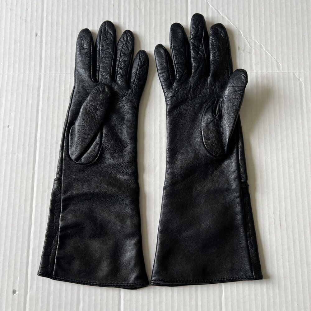 Simply Susan Gloves Womens S-M Black Leather Silk Long Fall VERY GOOD - Picture 6 of 8